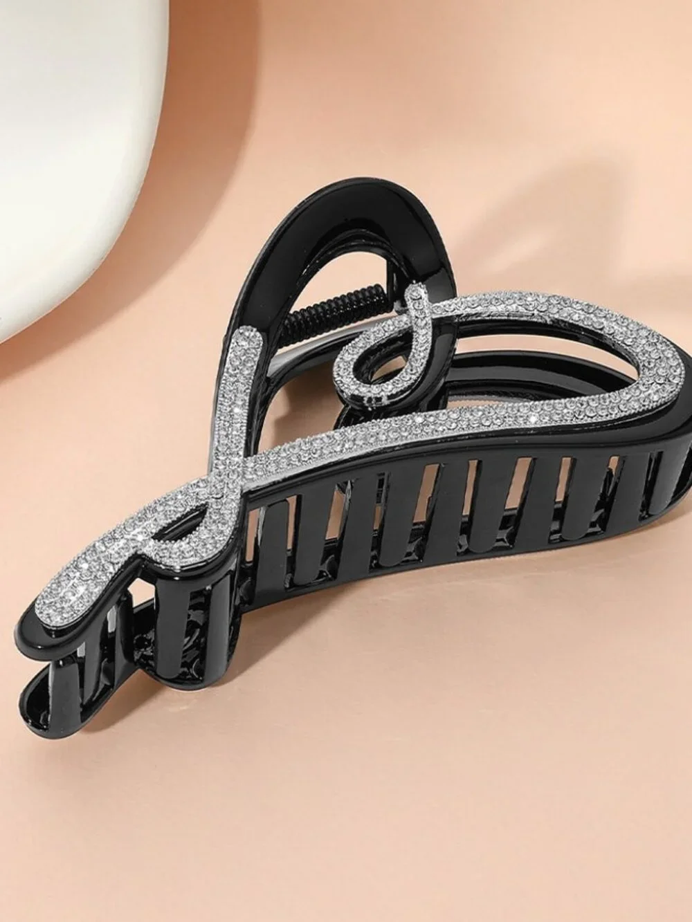 Stone Paved Heart Frame Hair Claw Clip